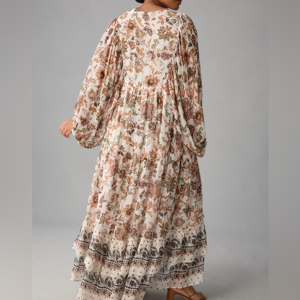 by Anthropologie Size XL V-Neck Long Balloon Sleeve Floral Boho Maxi Dress